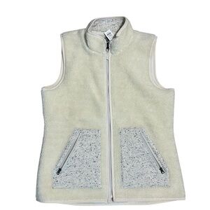 T By Talbots SP Ivory Faux Sherpa Full Zip Fleece Vest w/ Sweater Knit Pockets